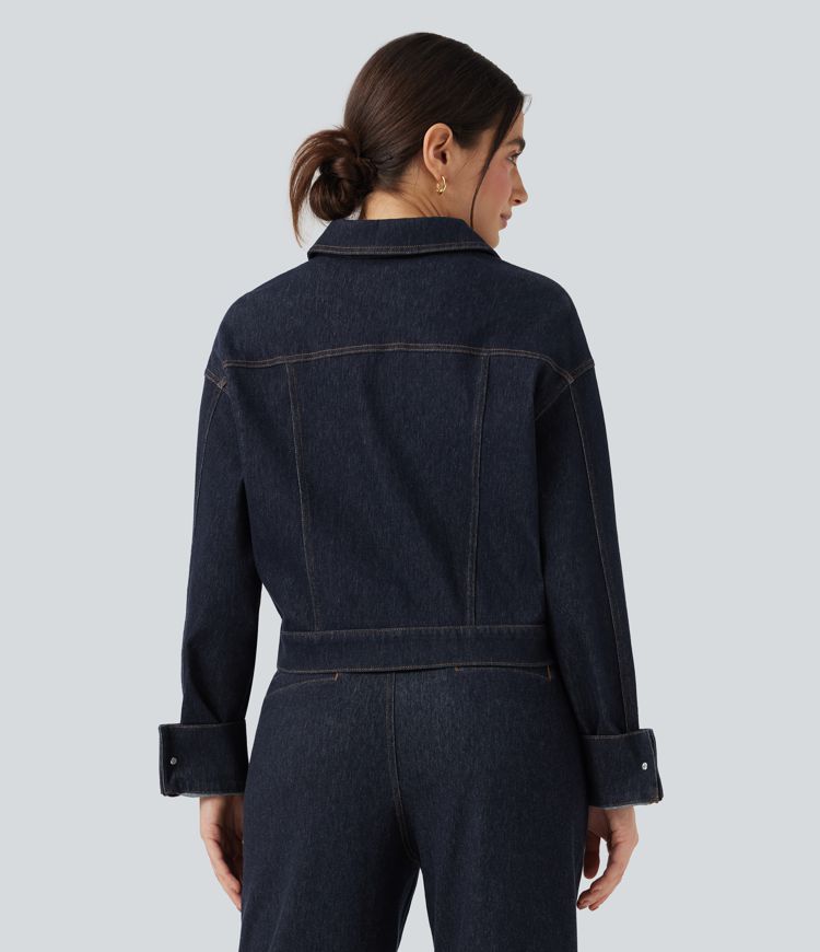 Veste denim Halara Flex™ col chemise manches longues