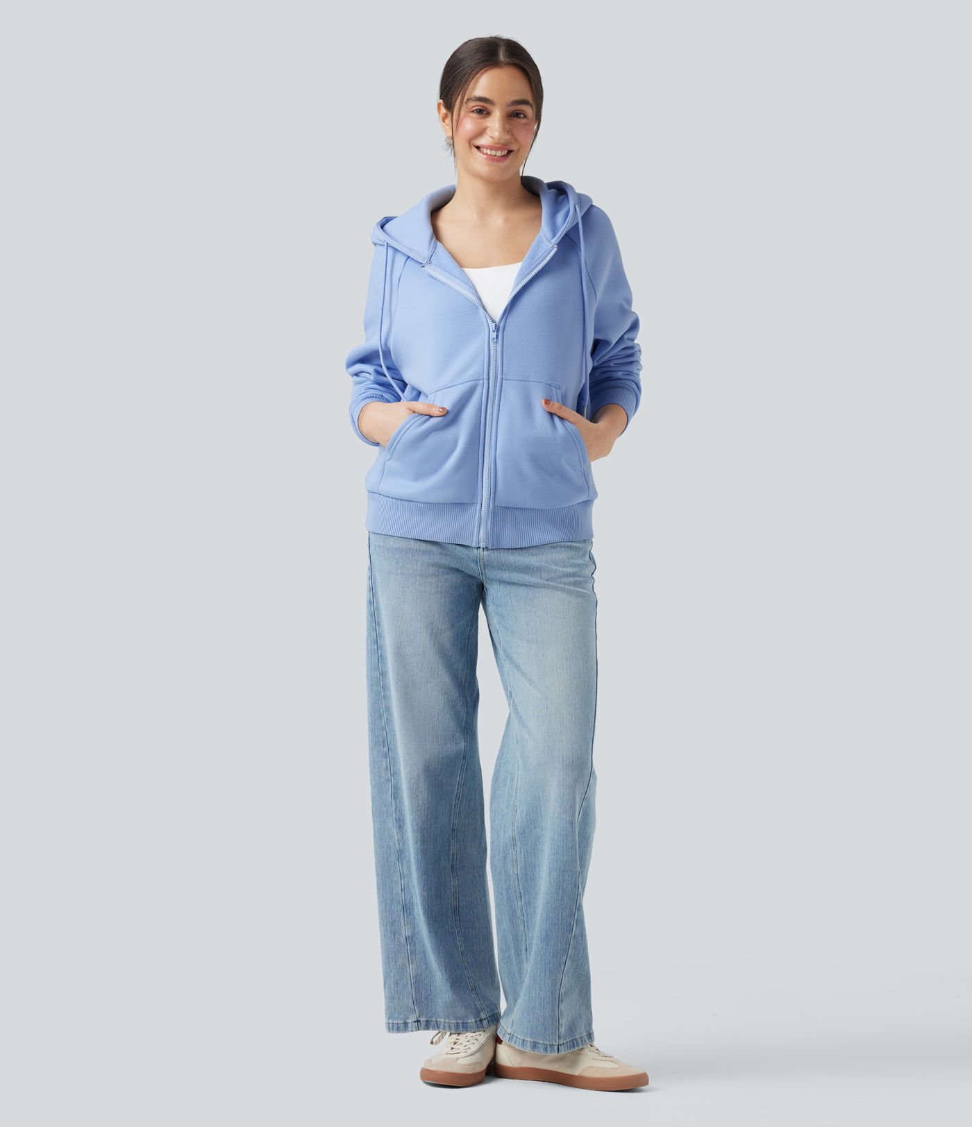 Hooded Drawstring Long Sleeve Fleece Casual Cotton Sweatshirt with Pockets