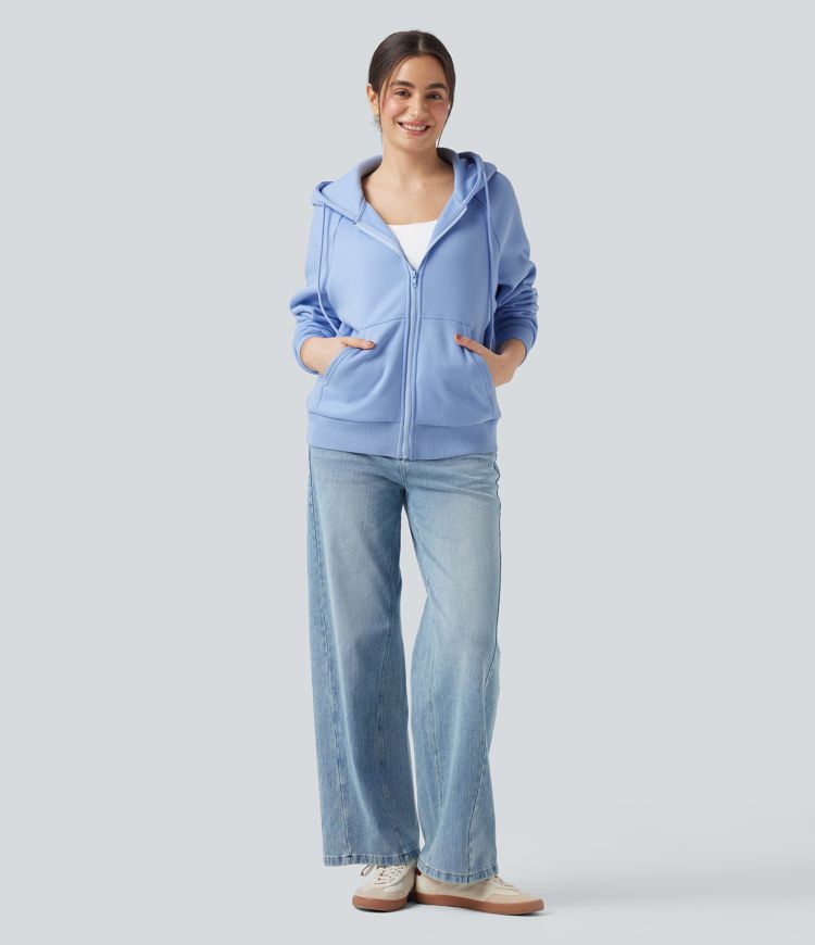 Hooded Drawstring Long Sleeve Fleece Casual Cotton Sweatshirt with Pockets