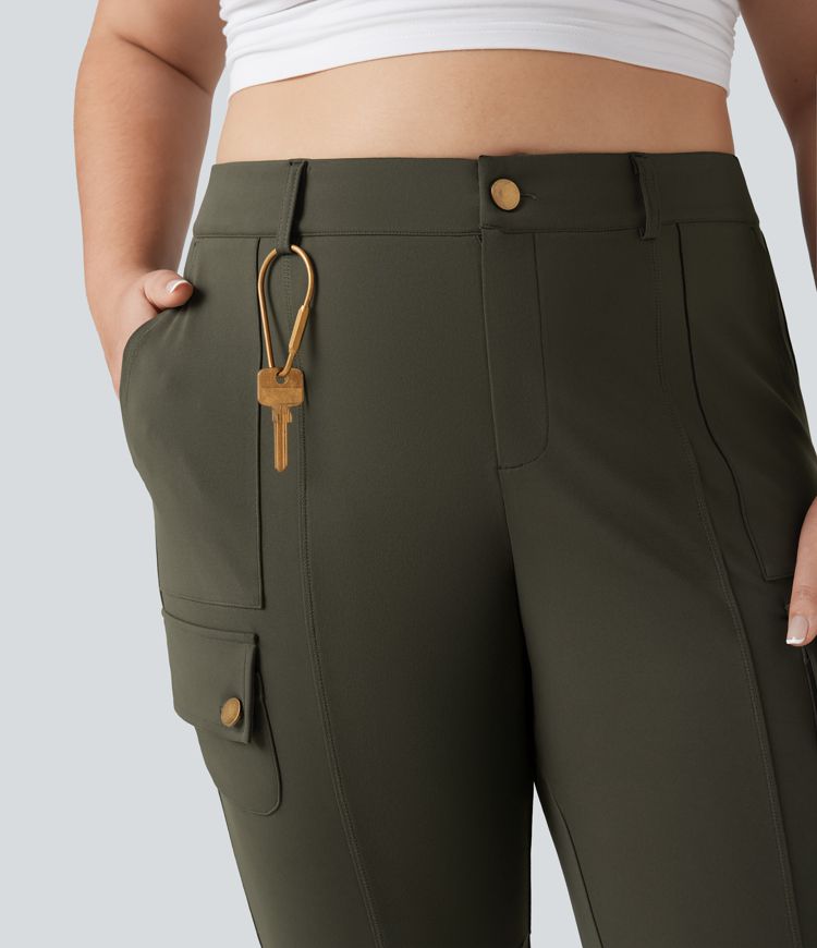 DayStretch High Waisted Skinny Pedal Pusher Casual Plus Size Cargo Pants with Pockets
