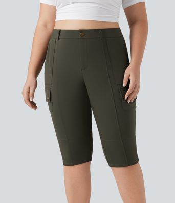 DayStretch High Waisted Skinny Pedal Pusher Casual Plus Size Cargo Pants with Pockets
