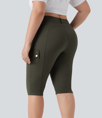 DayStretch High Waisted Skinny Pedal Pusher Casual Plus Size Cargo Pants with Pockets