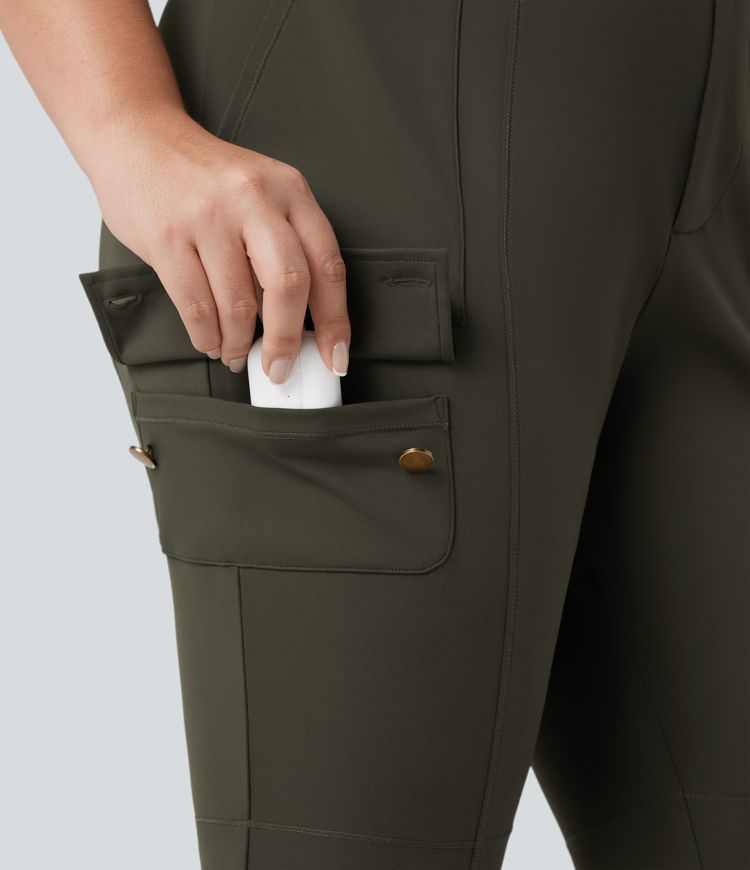 DayStretch High Waisted Skinny Pedal Pusher Casual Plus Size Cargo Pants with Pockets