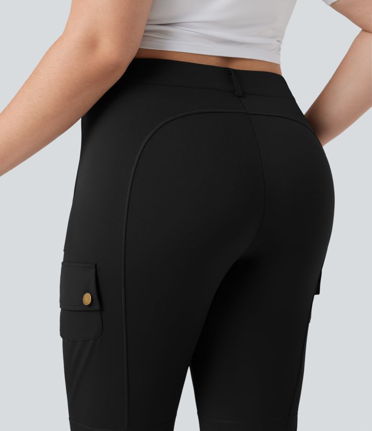 High Waisted Skinny Pedal Pusher Casual Plus Size Cargo Pants with Pockets