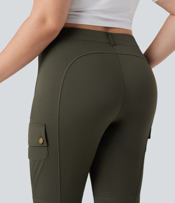 DayStretch High Waisted Skinny Pedal Pusher Casual Plus Size Cargo Pants with Pockets