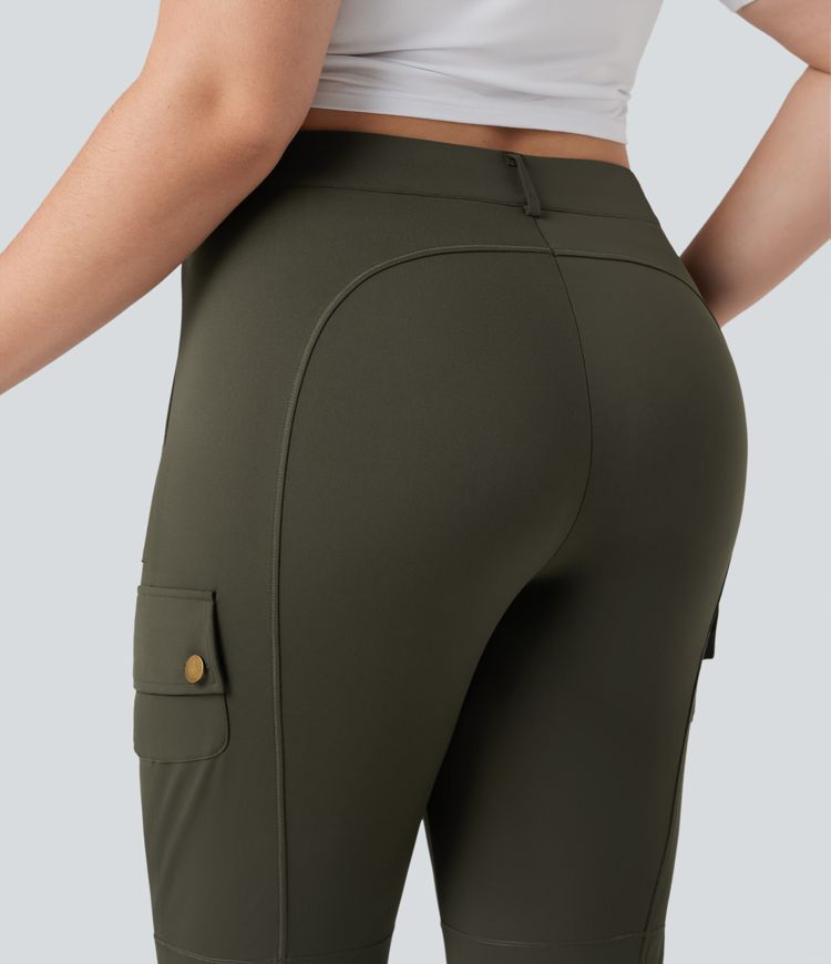 DayStretch High Waisted Skinny Pedal Pusher Casual Plus Size Cargo Pants with Pockets