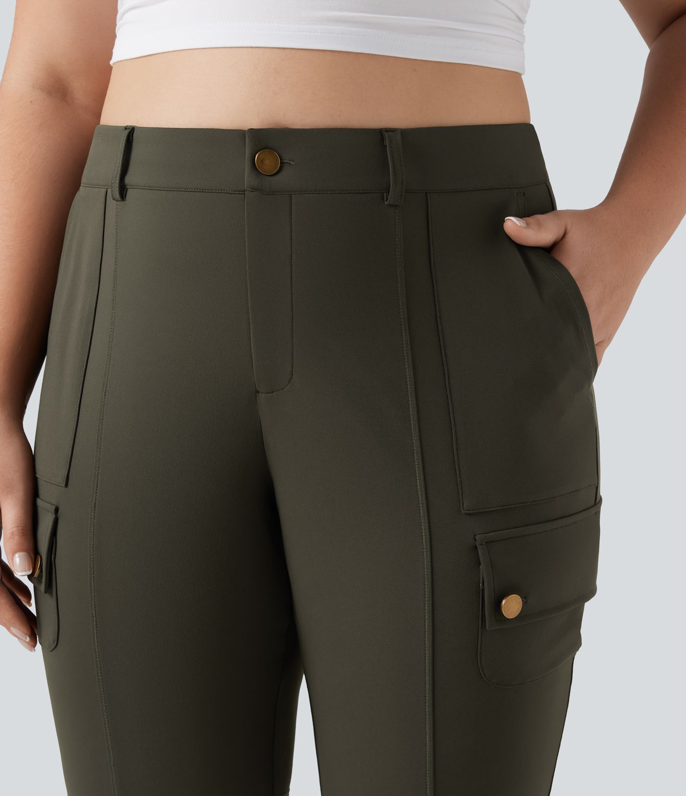 DayStretch High Waisted Skinny Pedal Pusher Casual Plus Size Cargo Pants with Pockets