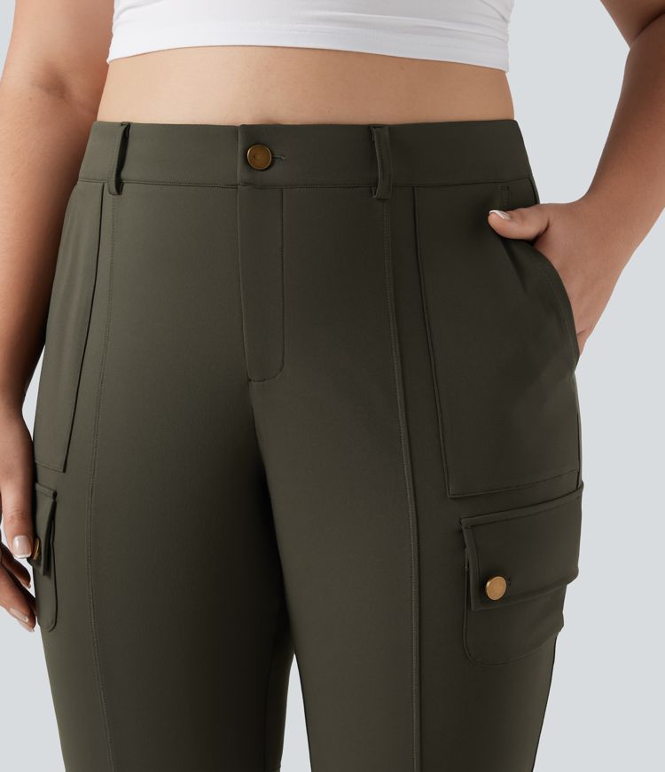 DayStretch High Waisted Skinny Pedal Pusher Casual Plus Size Cargo Pants with Pockets
