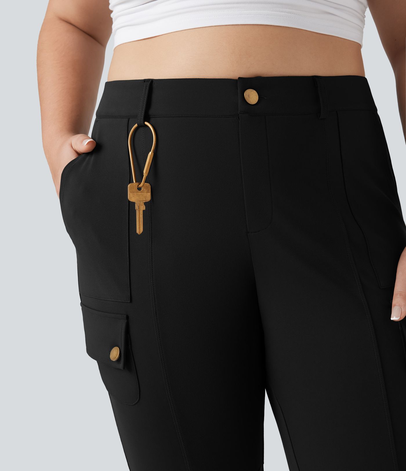 DayStretch High Waisted Skinny Pedal Pusher Casual Plus Size Cargo Pants with Pockets