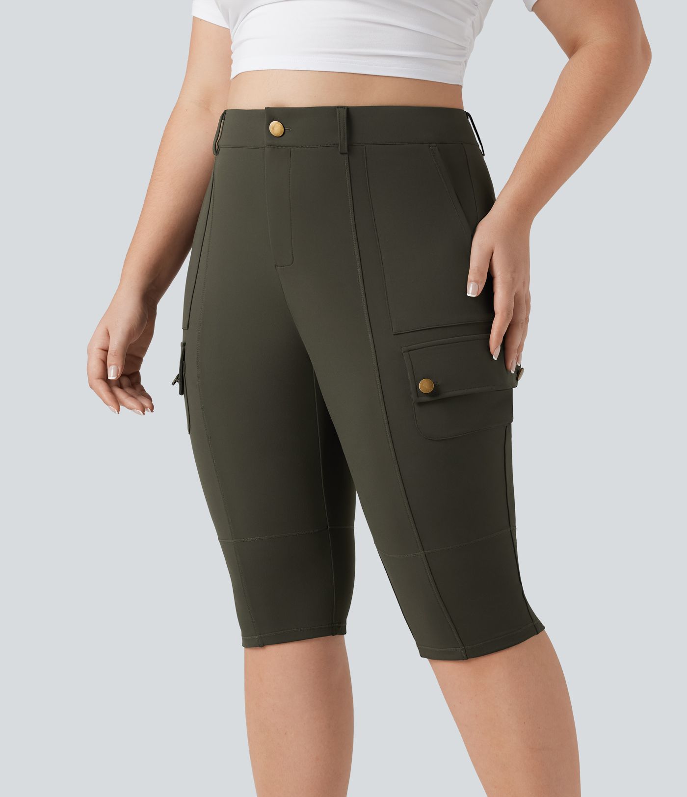 DayStretch High Waisted Skinny Pedal Pusher Casual Plus Size Cargo Pants with Pockets