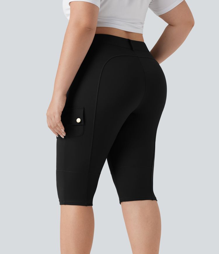 High Waisted Skinny Pedal Pusher Casual Plus Size Cargo Pants with Pockets