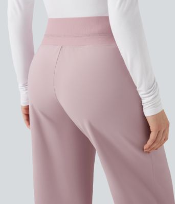 High Waisted Straight Leg Fleece Casual Trousers with Pockets