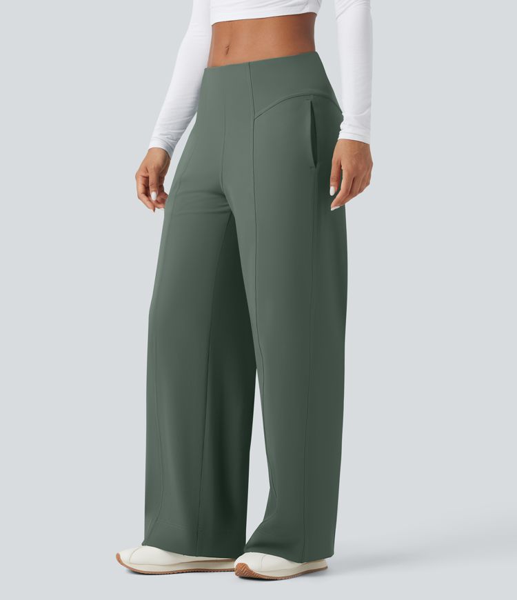 Pantalones anchos casuales de tiro medio con bolsillos