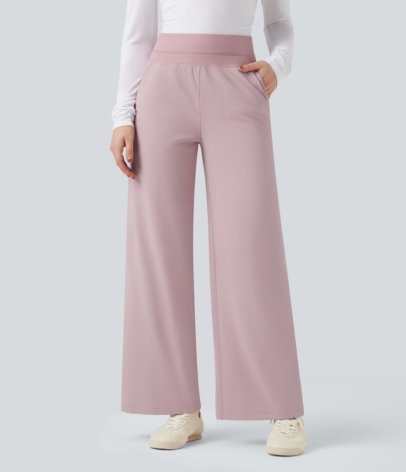 High Waisted Straight Leg Fleece Casual Trousers with Pockets