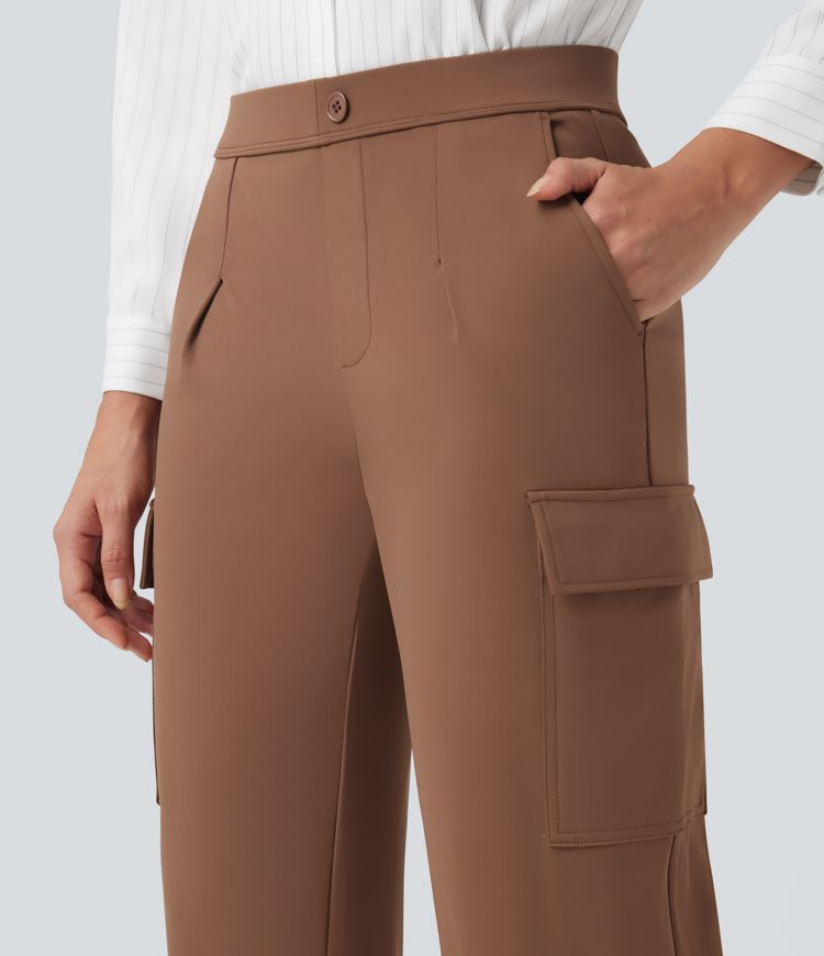 Halara Flex™ DayStretch Mid Rise Straight Leg Work Cargo Trousers with Pockets
