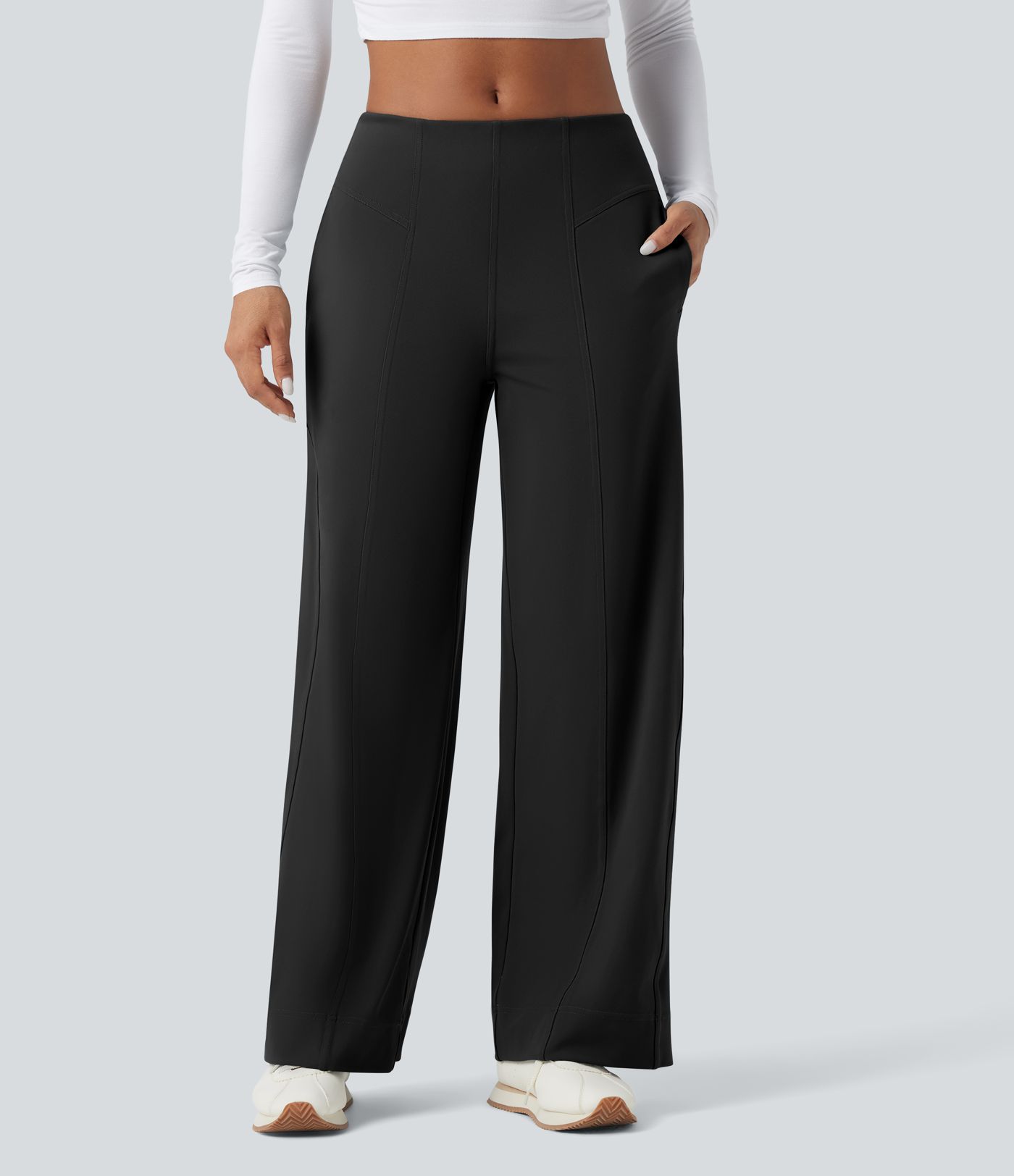 DayStretch Mid Rise Wide Leg Casual Pants with Pockets