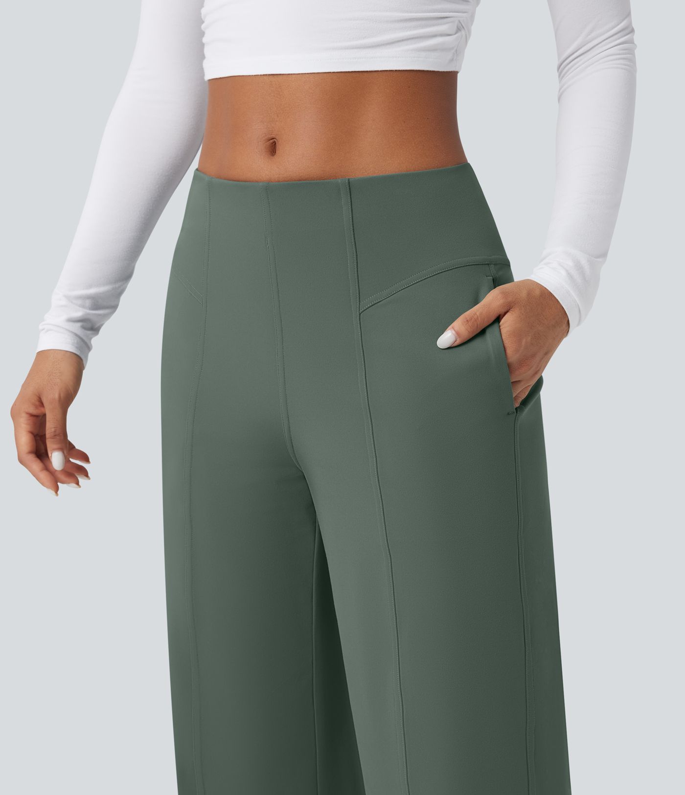 Pantalones anchos casuales de tiro medio con bolsillos