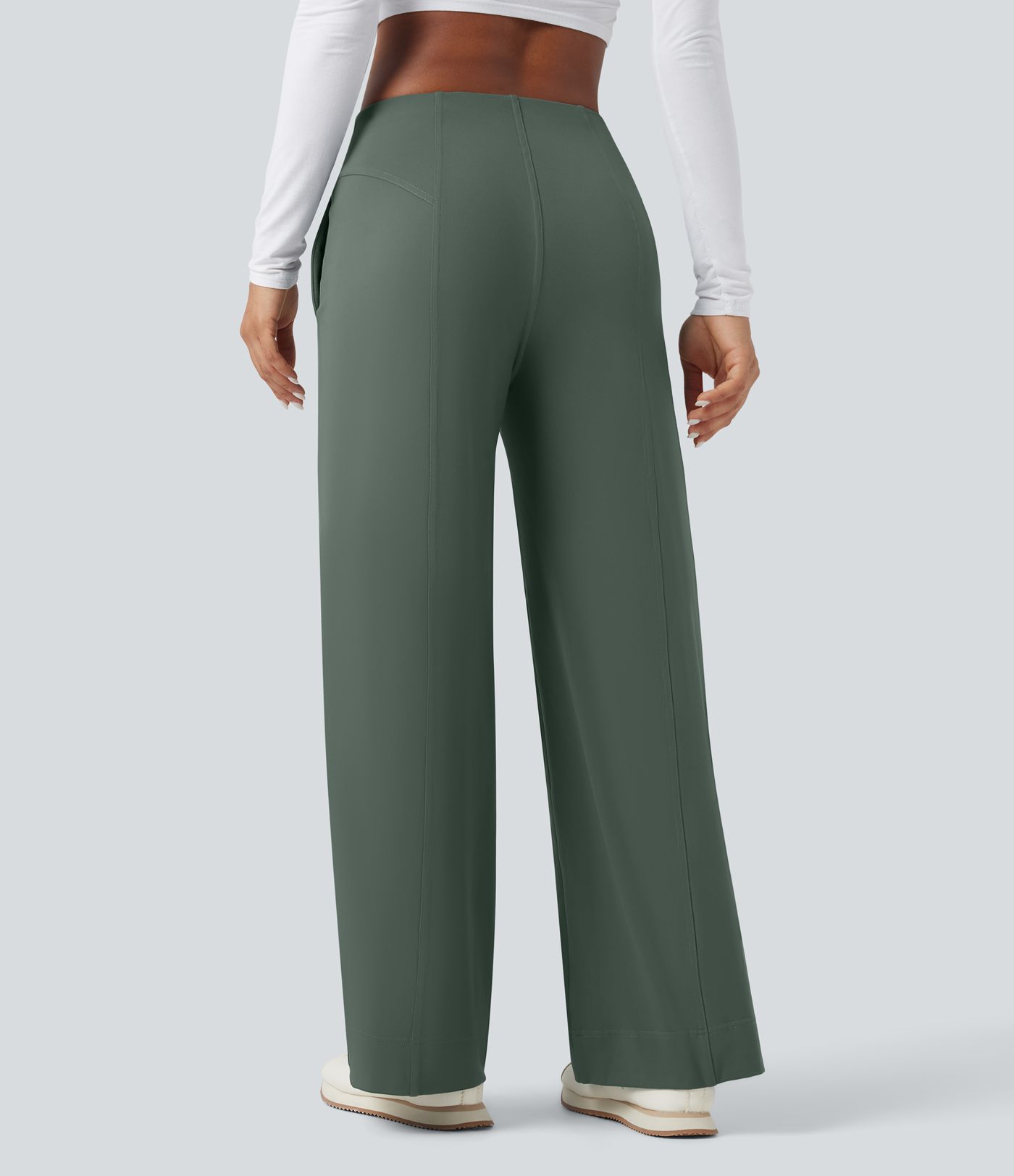 Pantalones anchos casuales de tiro medio con bolsillos