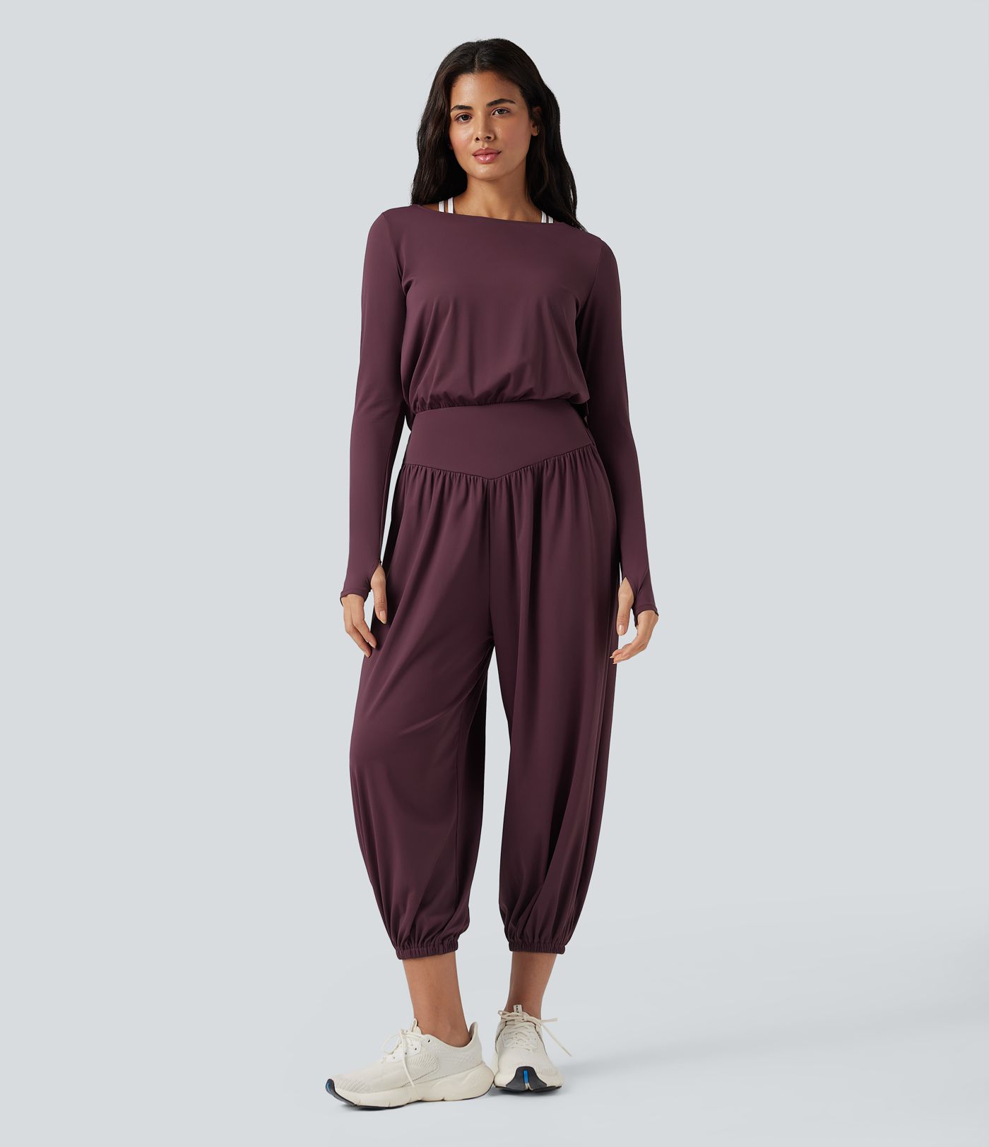 SoftlyZero™ Airy Cut-out Back Long Sleeve Thumb Holes Yoga Jumpsuit with Pockets-Easy Peezy