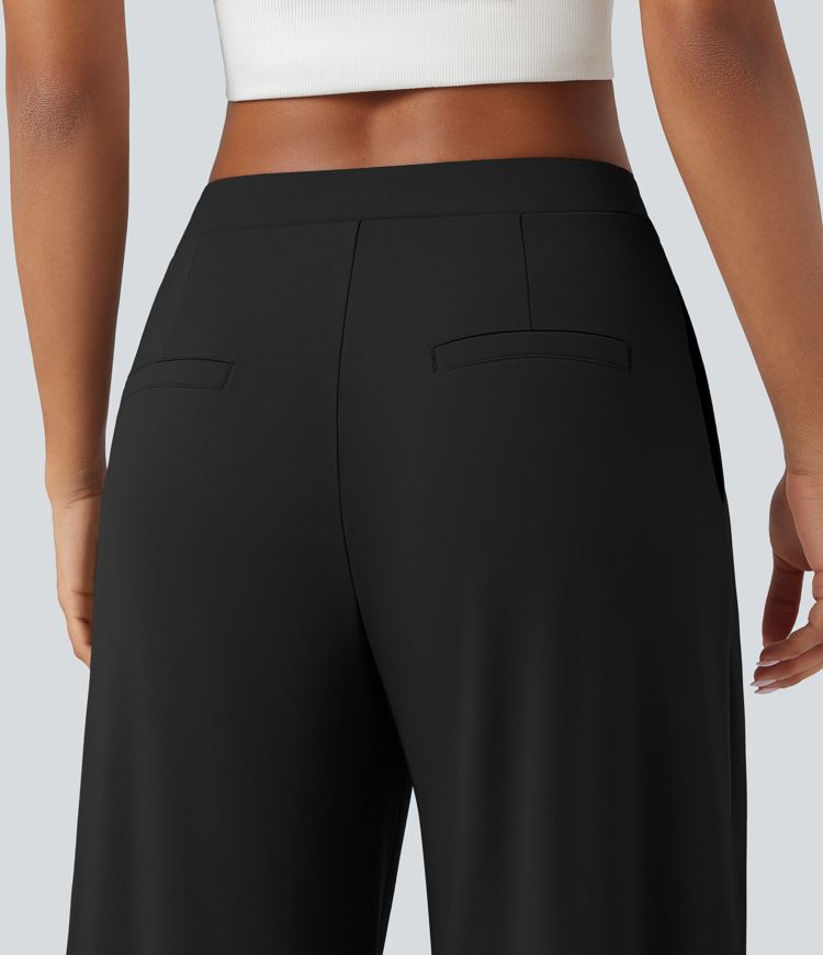 Pantalon fuselé décontracté asymétrique taille mi-haute avec poches