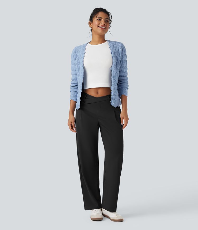 Pantalon fuselé décontracté asymétrique taille mi-haute avec poches