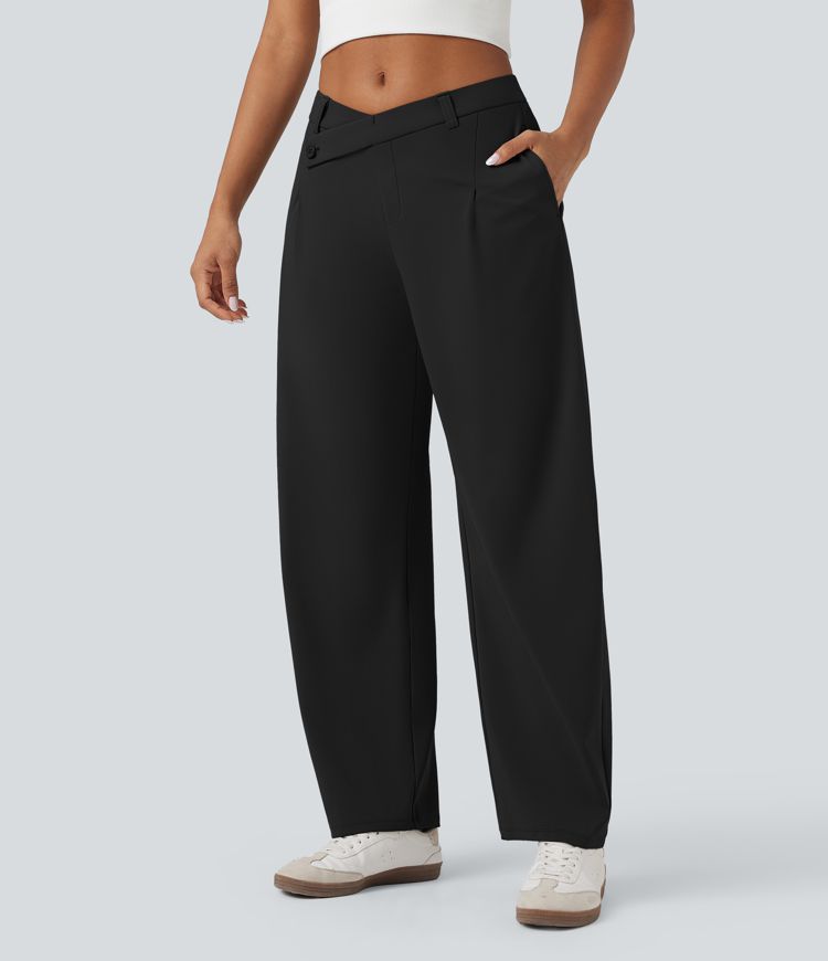 Pantalon fuselé décontracté asymétrique taille mi-haute avec poches
