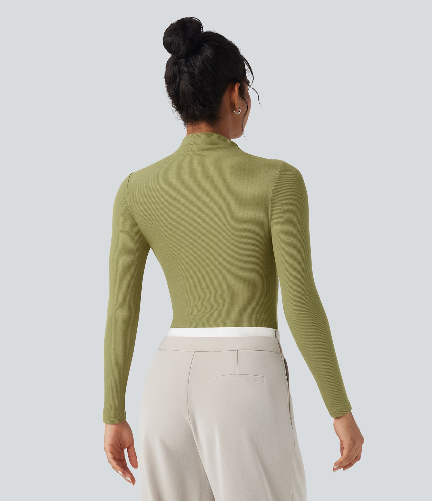 Bordázott kötött, magas nyakú, kivágásos, hosszú ujjú, testhezálló body munkához