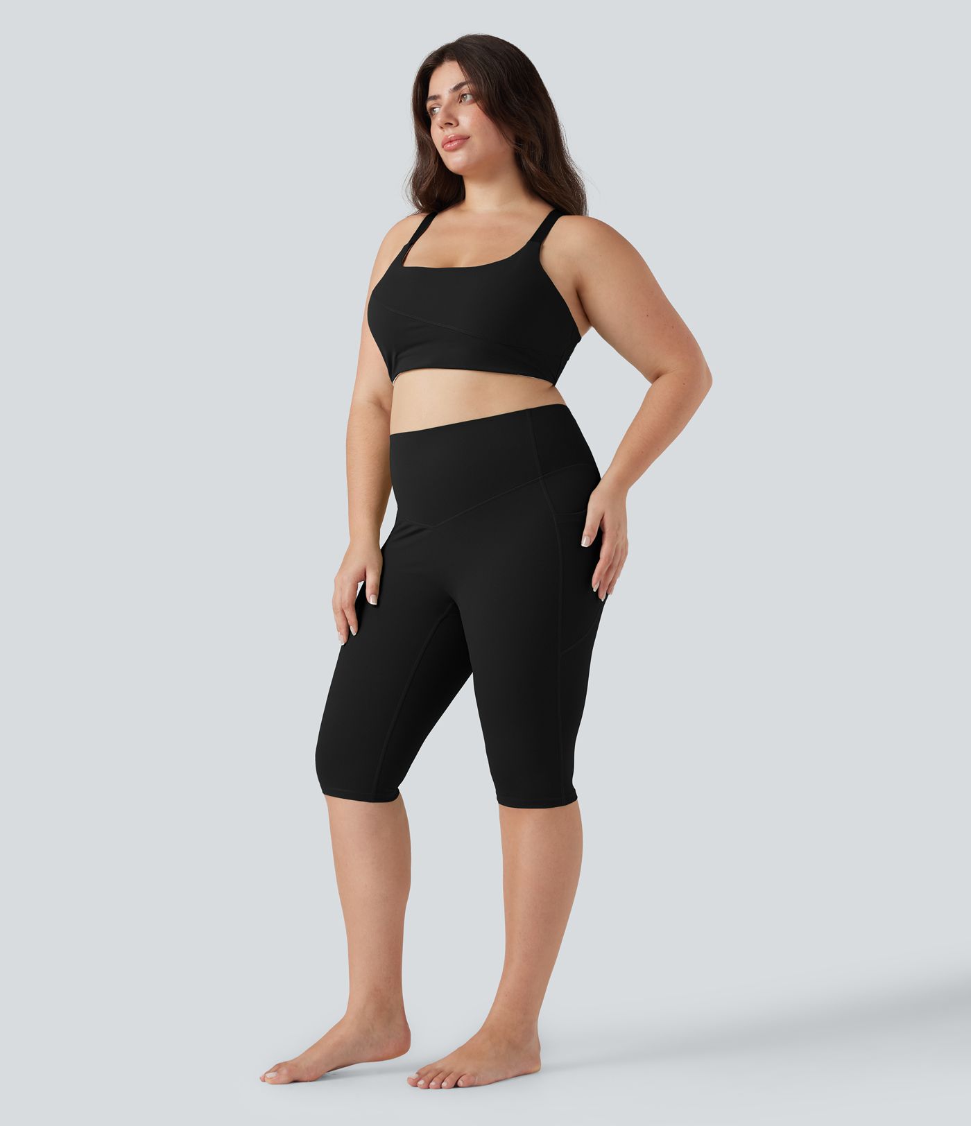 Halara UltraSculpt™ SoCinched legging capri taille haute à effet ventre plat pour yoga, grande taille, avec poches