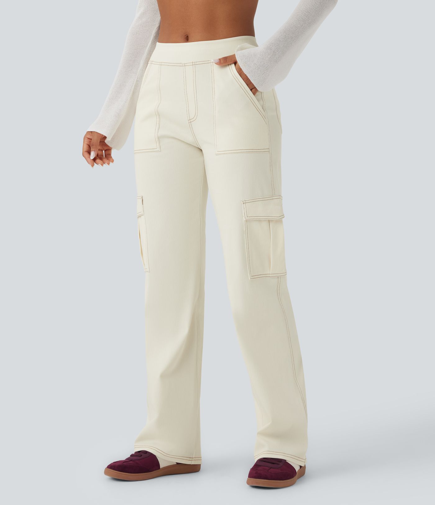 Halara Flex™ Mid Rise Pockets Straight Leg Women Casual Cargo Denim Jeans