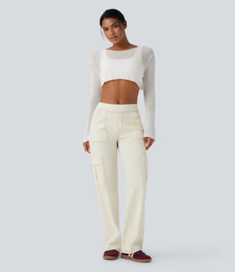 Halara Flex™ Mid Rise Pockets Straight Leg Women Casual Cargo Denim Jeans