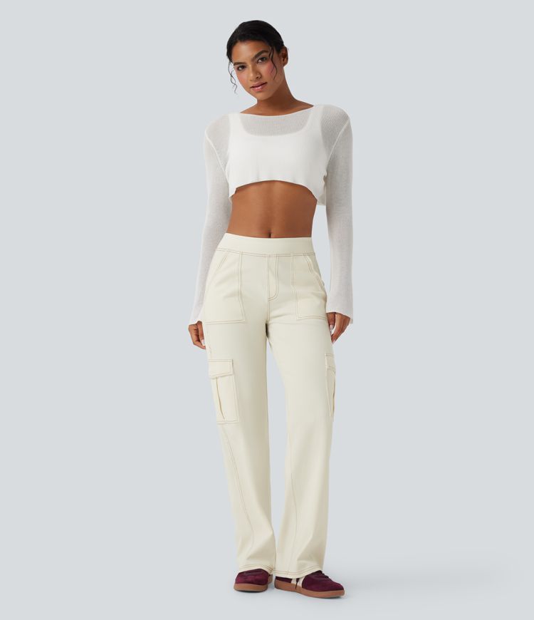 Halara Flex™ Mid Rise Pockets Straight Leg Casual Cargo Jeans