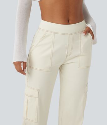 Halara Flex™ Mid Rise Pockets Straight Leg Women Casual Cargo Denim Jeans