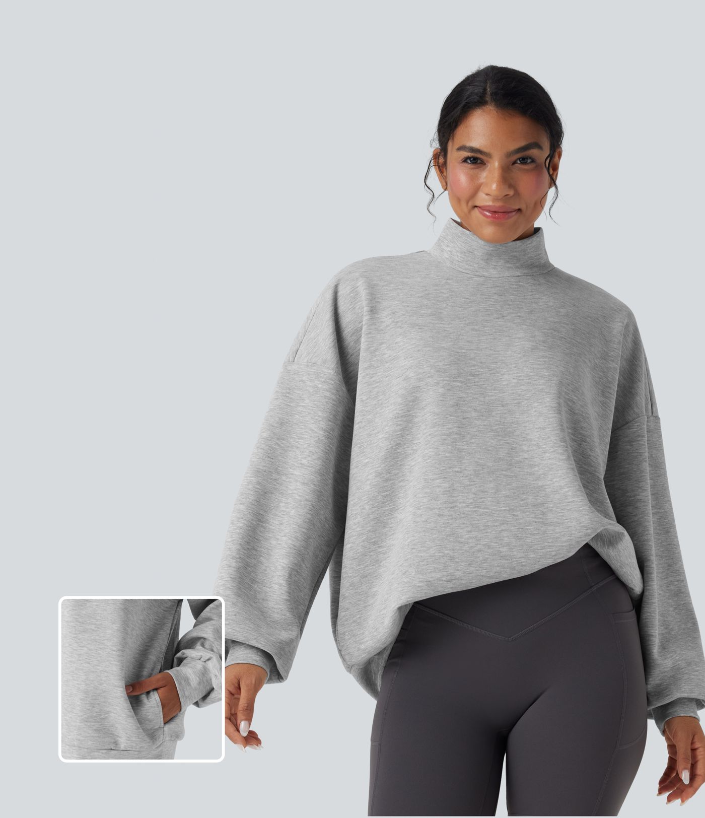 Mock-neck Relaxed Casual Sweatshirt with Pockets