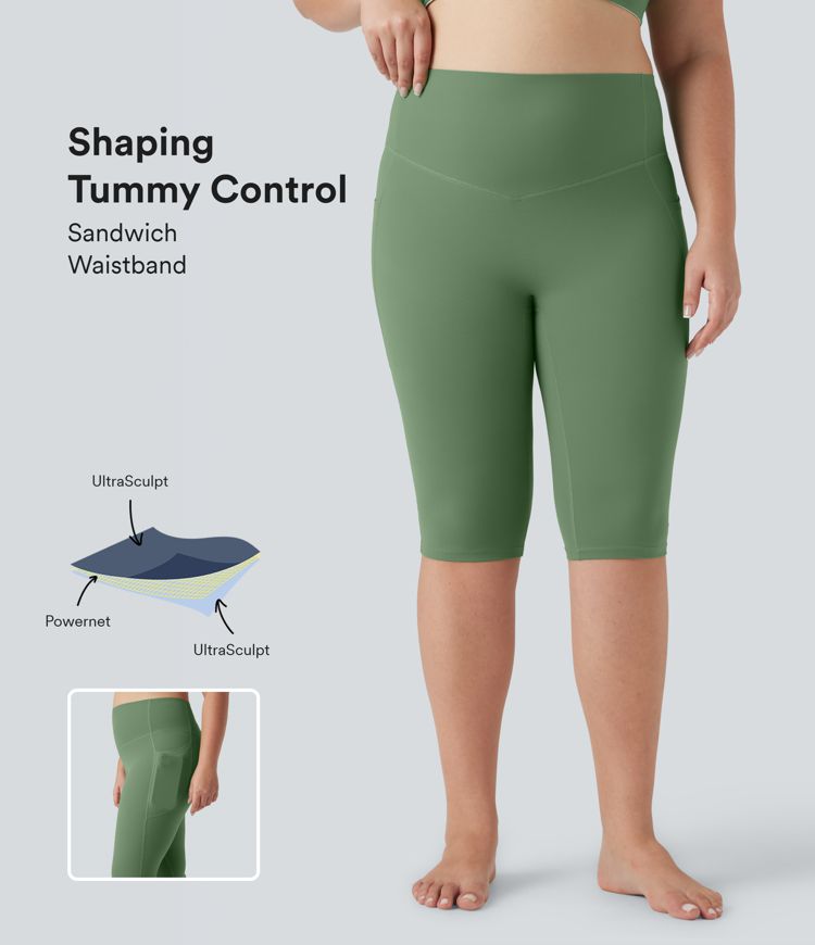 Halara UltraSculpt™ SoCinched High Waisted Tummy Control Pedal Pusher Yoga Plus Size Leggings with Pockets