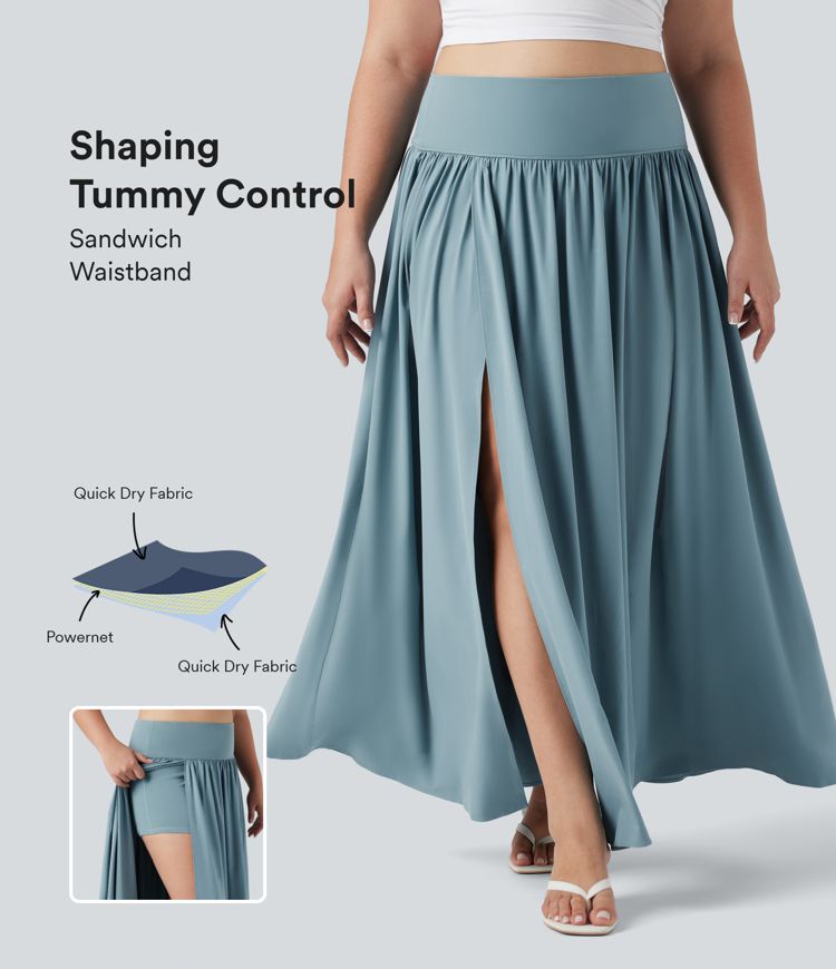 Breezeful™ SoCinched High Waisted Tummy Control 2-in-1 Flowy Quick Dry Maxi Plus Size Skirt