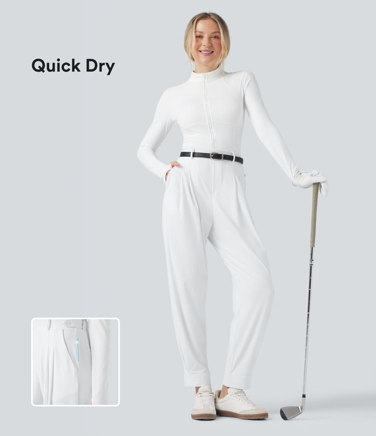 Pantalones de golf ajustados de tiro alto con secado rápido bolsillo para tee de golf - UPF 40+