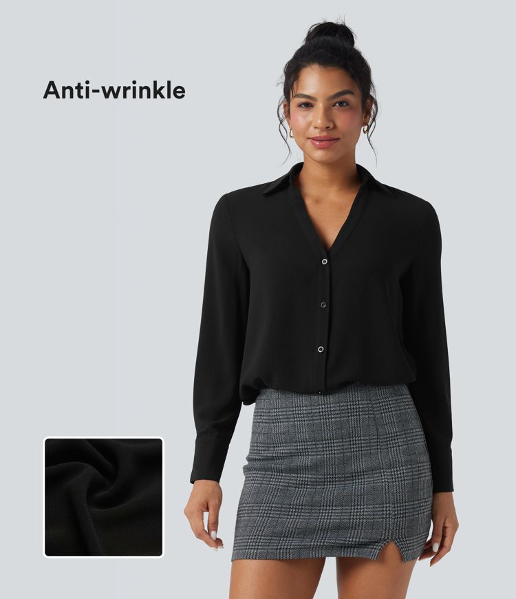 Anti-wrinkle V-neck Long Sleeve Work Chiffon Shirt