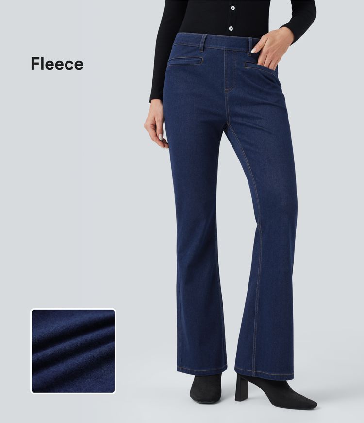 Halara Flex™ Mid Rise Fleece Denim Casual Bootcut Leggings with Pockets