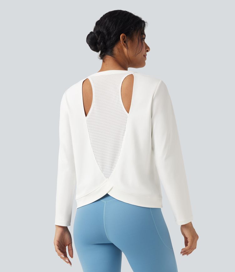 Round Neck Long Sleeve Cut Out Running Sports Top