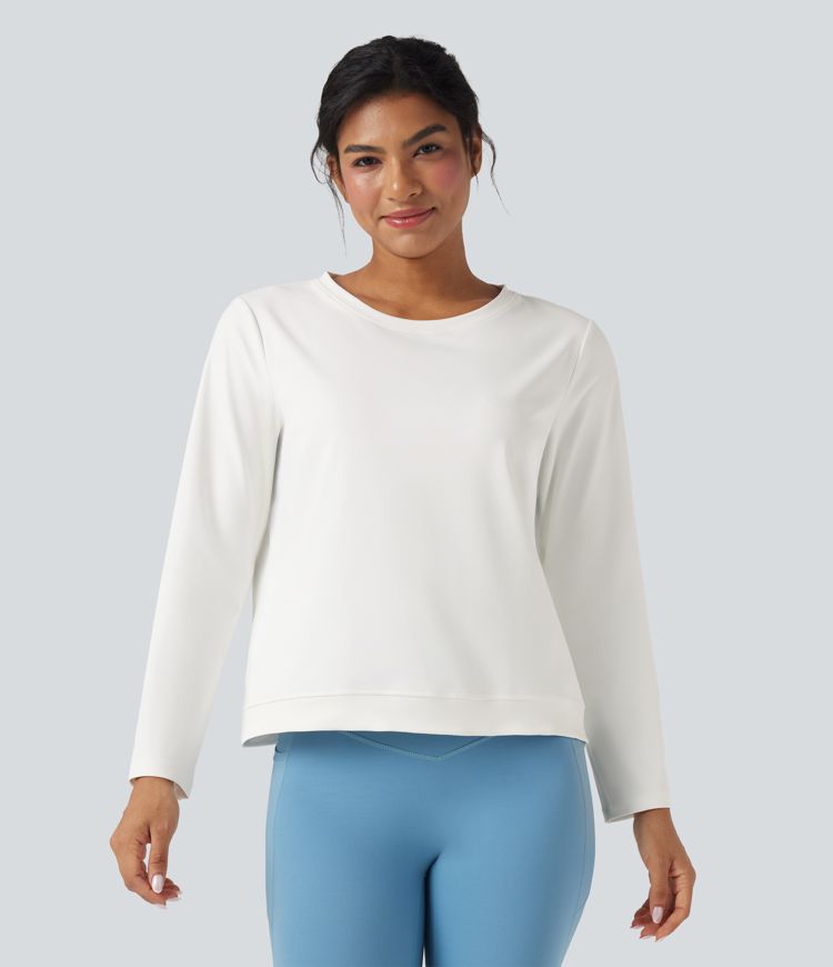 Round Neck Long Sleeve Cut Out Running Sports Top