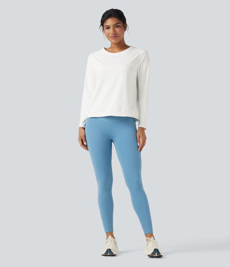 Round Neck Long Sleeve Cut Out Running Sports Top