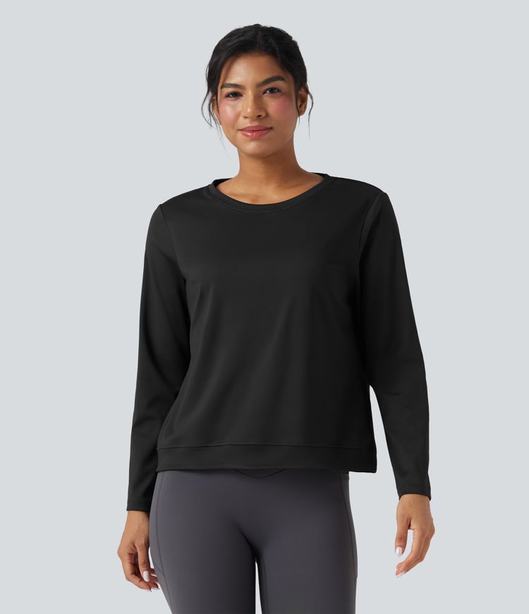 Noir Top de sport running col rond manches longues à découpes / 2