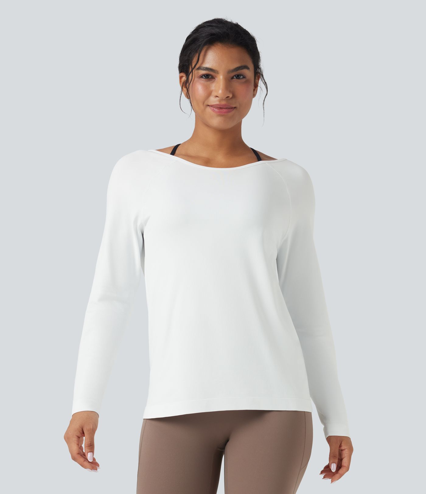 Bezešvý sportovní top Flow s výstřihem do U a s dlouhým rukávem