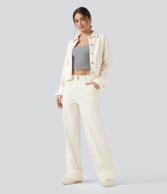 Halara Flex™ jeans casual a vita media e gamba larga, idrorepellenti e resistenti all'olio, con tasche