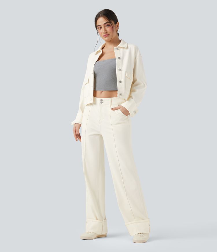 Halara Flex™ Water-Repellent Oil-Resistant Mid Rise Wide Leg Casual Jeans with Pockets