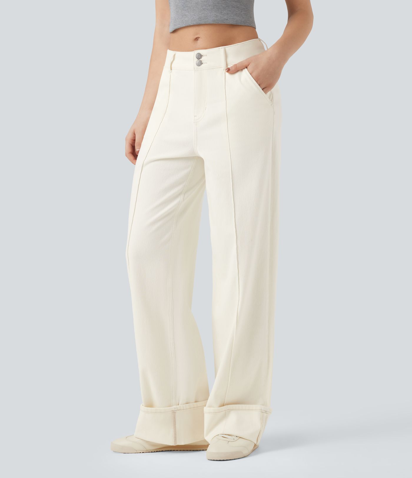 Halara Flex™ jeans casual a vita media e gamba larga, idrorepellenti e resistenti all'olio, con tasche