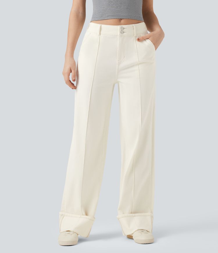 Halara Flex™ Water-Repellent Oil-Resistant Mid Rise Wide Leg Casual Jeans with Pockets