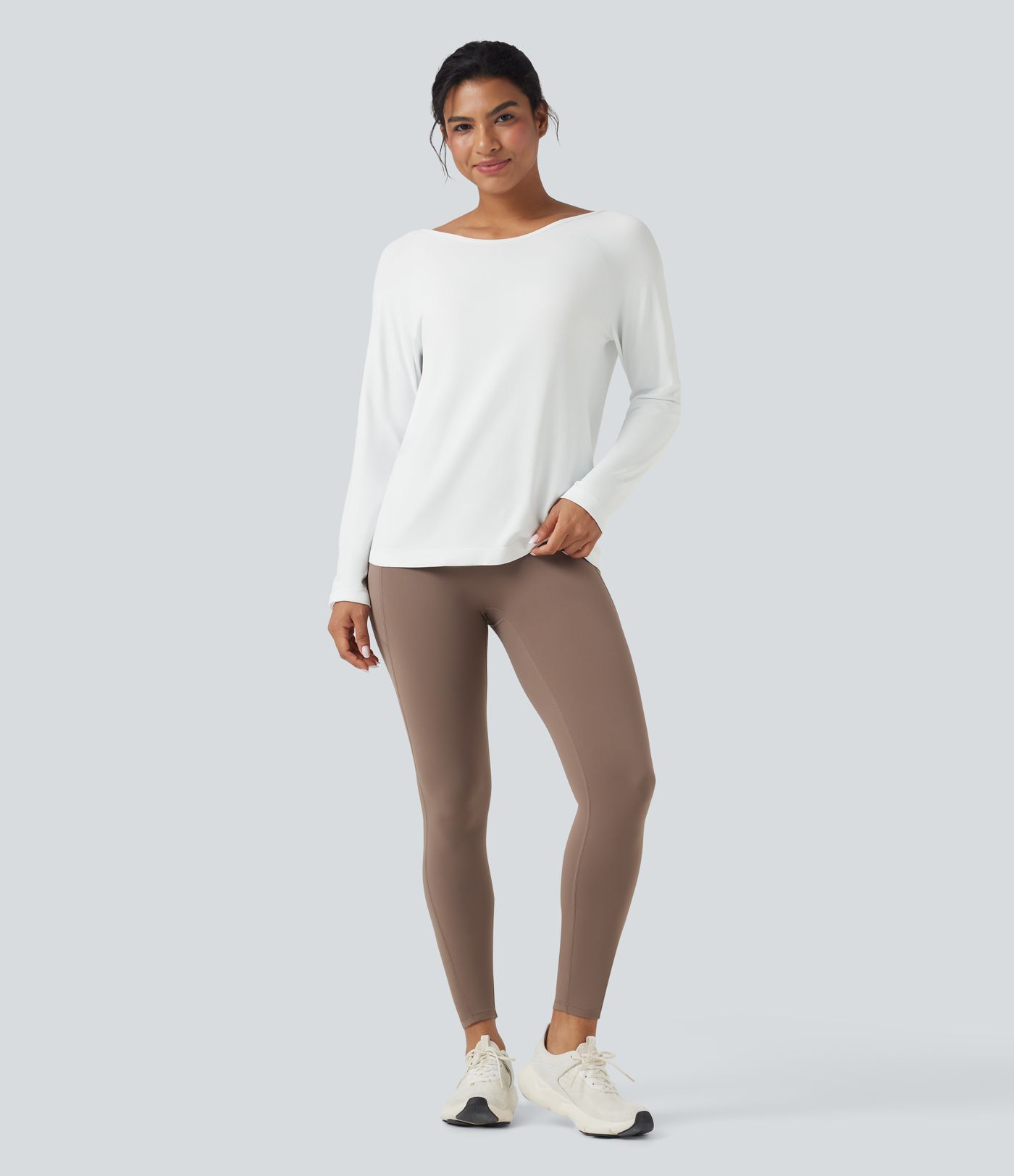 Bezešvý sportovní top Flow s výstřihem do U a s dlouhým rukávem