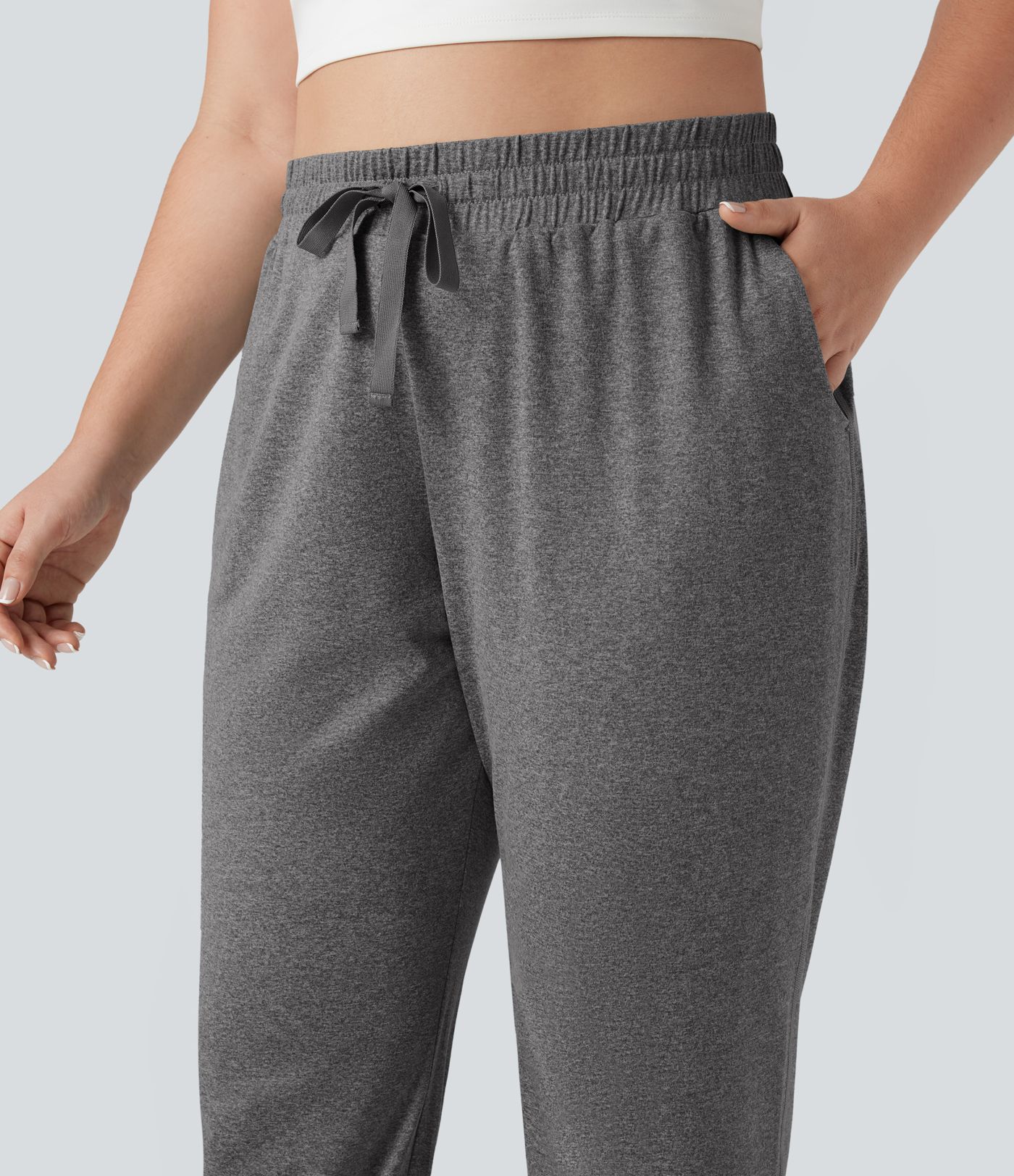 High Waisted Drawstring Ruched Yoga Plus Size Joggers with Pockets