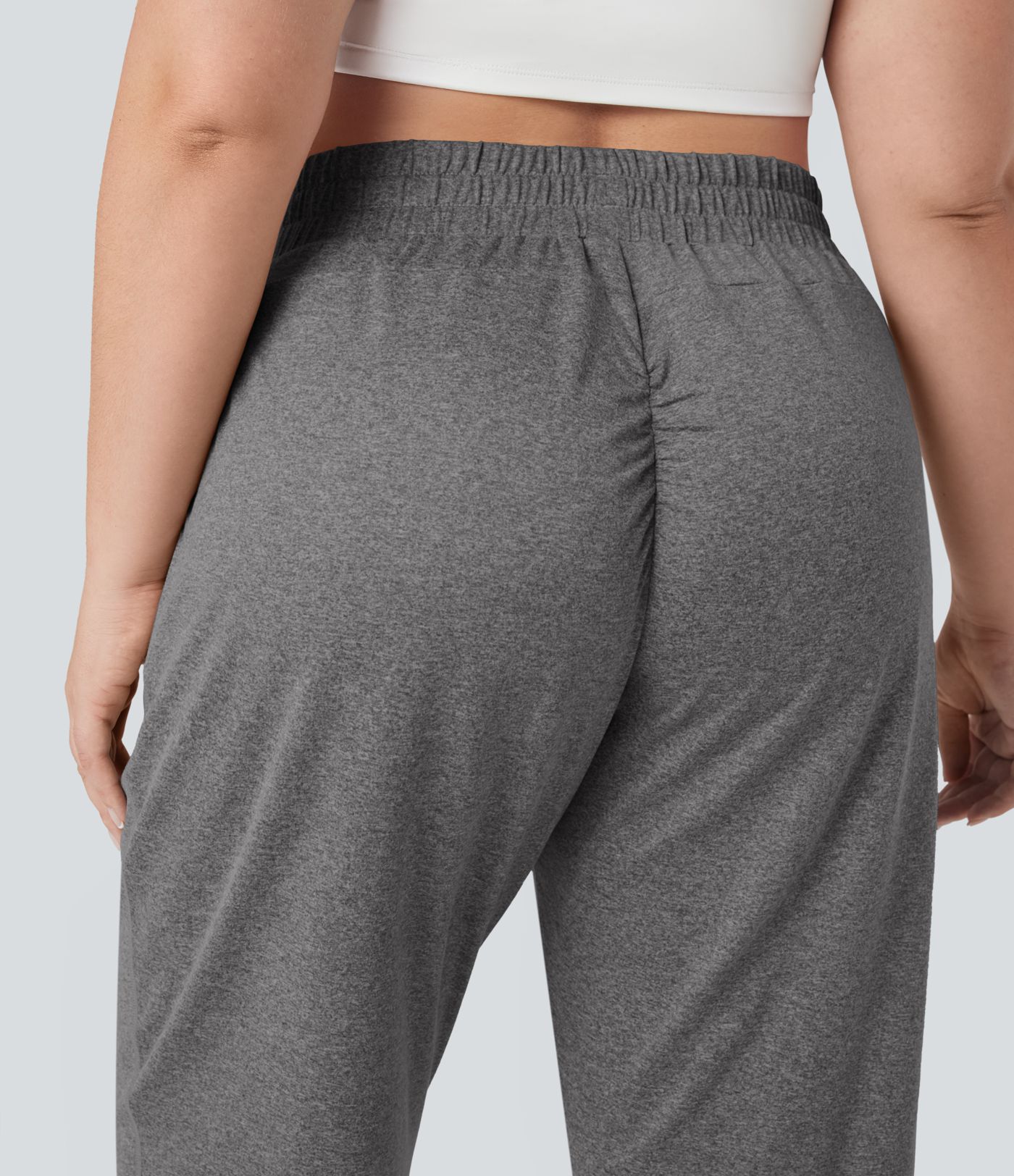 High Waisted Drawstring Ruched Yoga Plus Size Joggers with Pockets